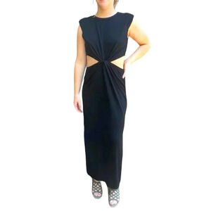 Boutique bought Black Knit Cut Out Shoulder Pad Maxi Dress - size M